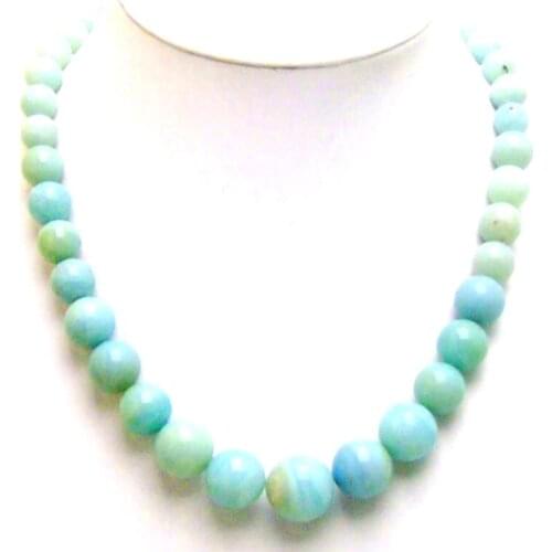 Qingmos 8-14mm Graduate Round Natural Blue Amazonite Necklace for Women with Genuine Stone Necklace 18" Chokers Jewelry Nec5501