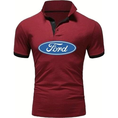 2021Casual Mens short sleeve Ford Car Logo Printing Summer POLO shirt high quality Solid color Pure cotton Mens POLO shirt