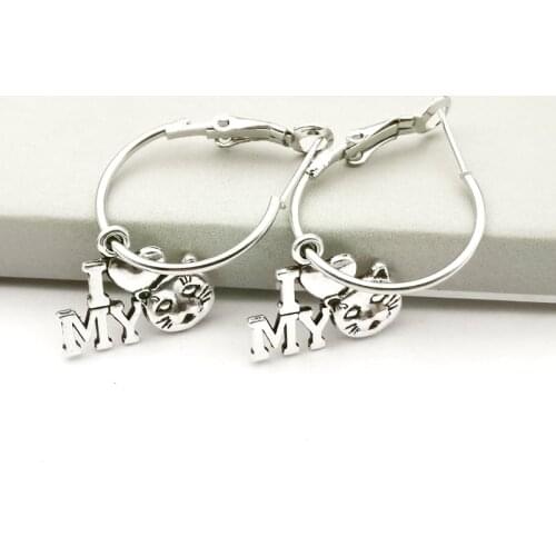Cute I Love Cat Cartoon Pendant Earring Charm Punk Jewelry Women Accessories Fashion Gift Holiday Small Hoops Earrings