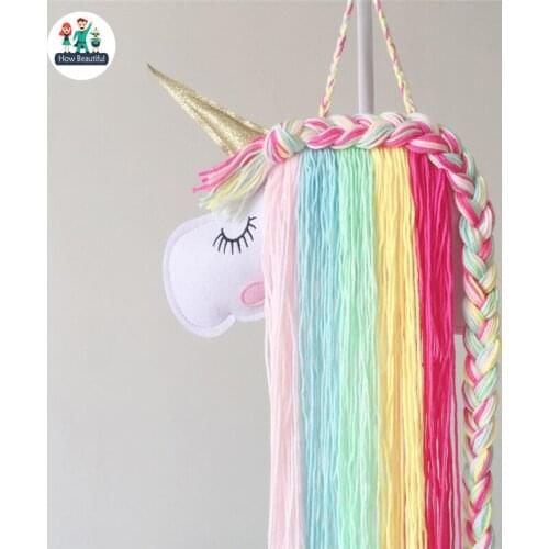 INS Unicorn Head Wall Decoration Rainbow Macrame Unicorn Children Hairclip Hair Storage with Wall-Mounted Home Decor Dropship