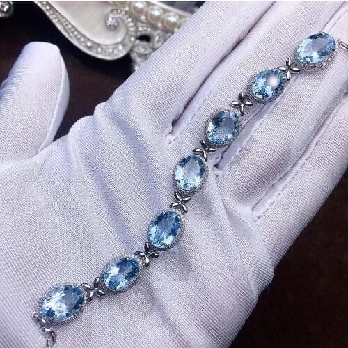 Aquamarine 15ct Fine Jewelry Gold AU750 G18K 100% Natural Aquamarine Gemstones Jewellery Bracelets for women Fine Bracelets