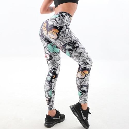 Butterfly Printed Fitness Legging Women Skinny Slim Sport Pencil Pants High Waist Push Up Jogger Sweatpants Gym Trousers
