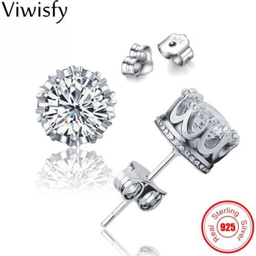 Viwisfy Elegant Crown Studs Earring Wedding Jewelry Girl Gift 925 Sterling Silver Stud Earrings For Women VW21020