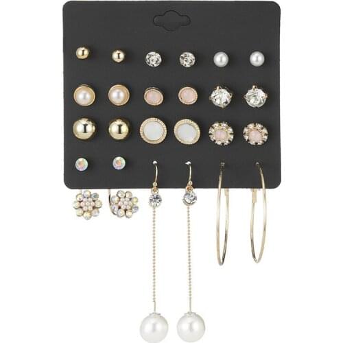 New Crystal Pearl Earring Female Popular Earring Combination Suit Fashion Flower Earrings