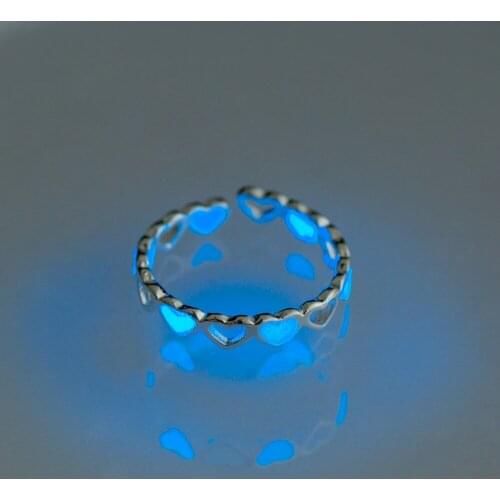 Hollow Heart Luminous Rings For Women Silver Color Elegant Adjustable Round Peach Ring Party Girl Anillos Sexsuales Jewelry B111