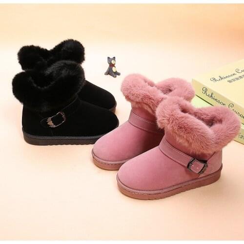 Winter Baby Girls Velvet Short Snow Boots With Fur Kids Princess Warm Shoes Slip On