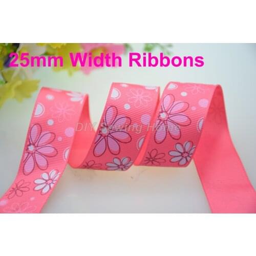 1" (25mm) width, flowers printed ribbon Polyester Grosgrain ribbon, DIY hairbow accessories, gift package Free Shipping#2868