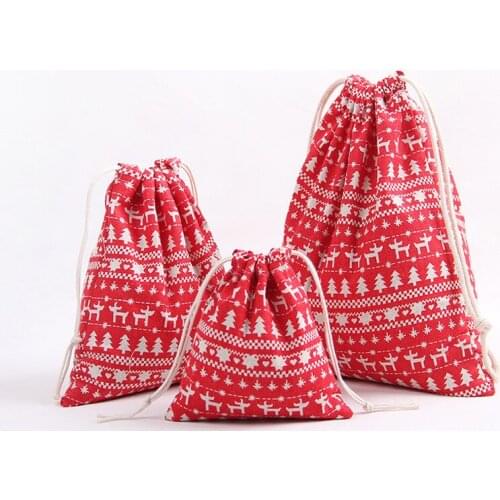 1 Piece 2020 New Year Christmas Candy Bag Santa Claus Drawstring Canvas Sack Vintage Fresh Cotton Gift Bag Bundle Pocket