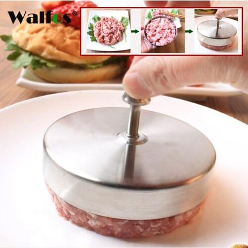 WALFOS 1 Pcs 9.5cm Kitchen Portable Round Detachable Hamburger Press Stainless Steel Pork Beef Meat Pie Burger Making Mold Tools