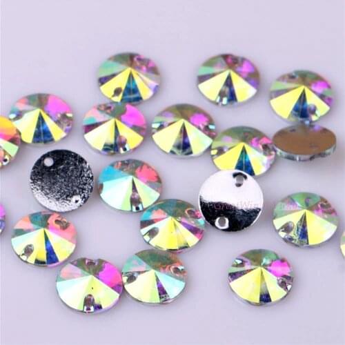 10mm to 20mm Round Clear Crystal AB Flatback Sew On Resin Beads Sew On Rhinestone Crystal Stones With 2 Holes For Dress Garment