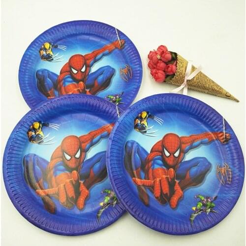 10pcs/set 7inch Spiderman Superhero Party Supplies Plate Children Party Supplies Theme Kids Funny Birthday Party Decoration