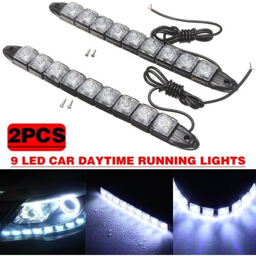 2pcs 12V 6W Car 9 LED White Day-time Running Light Auto Driving Fog Lamp Bright 650Lm 22cm DIY Parts Accessories