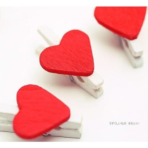 300Pcs heart Diy Favor Wood small photo clips Clothespins wood clips set Natural Wood , Decorating tiny wood clips