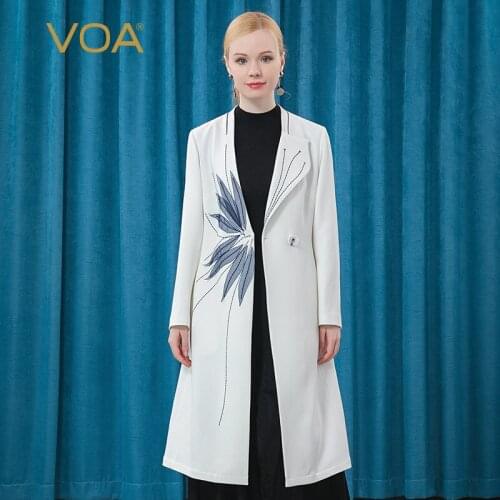 VOA 60m/m White Heavy Silk Asymmetrical Collar Ogan Yarn Three-dimensional Bright Line Arch Needle Long Sleeve Windbreake FE81