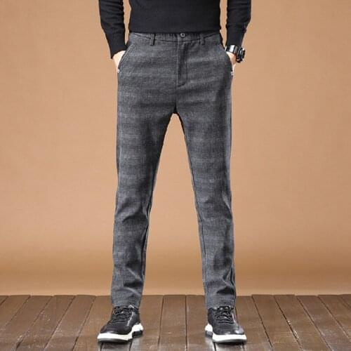 New Mens Straight Elastic Plaid Pants Classic Style Business Formal Trousers Male Black Work Stretch Pants Brand Men Clothing