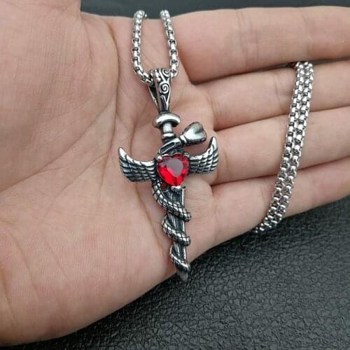 Cool Style Retro Thorn Wing Knight Sword Sacred Heart Cross Pendant Necklace Unisex Street Rock Hip Hop Accessories Female/Male