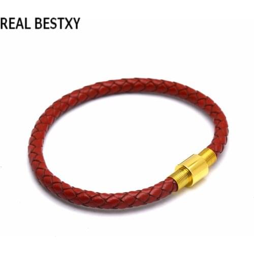REAL BESTXY 5mm leather bracelet for woman and men leather bracelet braided leather bracelets wholesale bracelet