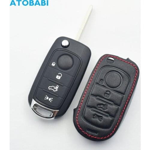 ATOBABI Leather Car Key Case For Fiat 500X Toro Tipo Egea Cronos 2018 4 Button Folding Remote Control Fobs Shell Protector Cover