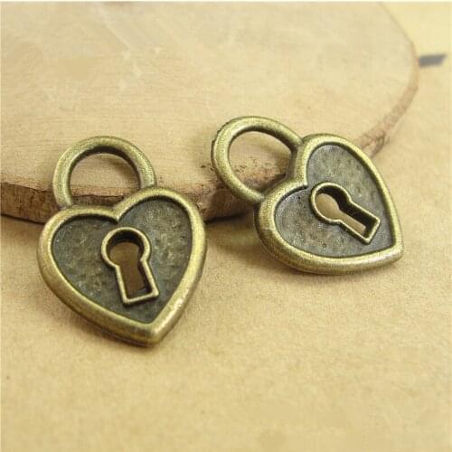 RONGQING 100pcs/lot Copper lock 14*20MM Bronze Charms charms for jewelry making pendants DIY charms bracelet bag charm