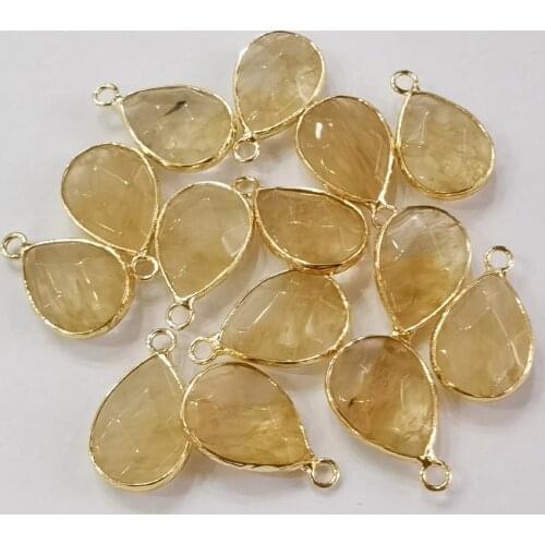 Fashion yellow crystal stone pendant Charms water drop quartz for Necklace Connector Jewelry Making wholesale 12pcs
