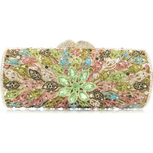 Fashion Gold Metal Clutch Colorful Crystal Purse Luxury Green Gemstone Evening Bags Clutches Women Party Rhinestone Handbags