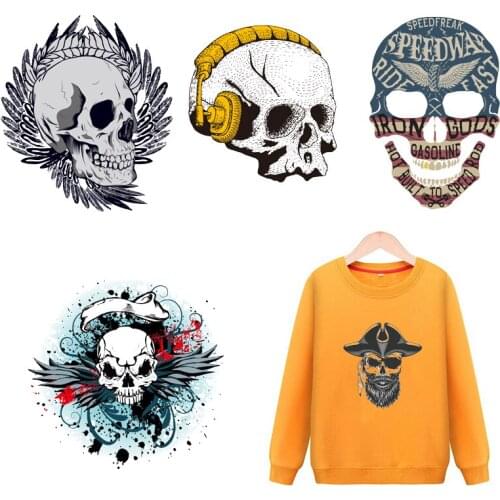 Skull Patch Iron on Transfer Letter Patches for Kids Clothing DIY Vynil T-shirt Badge Stickers Applique on Clothes Heat Press H