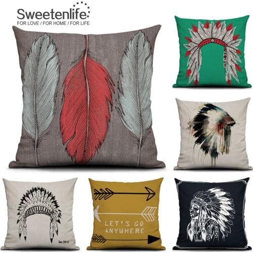 Custom Cushion Cover Pillow Indian Pattern Cushions Home Decor 50*50 Pillow Cover Cotton Linen Decorative Pillow Sofa Cushions