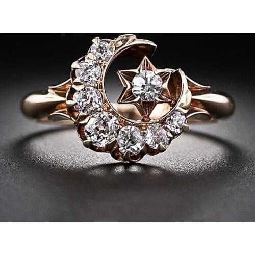 New Vintage Design CZ Zircon Star Moon Ring 2019 Fashion Statement Geometric Rose Gold Charm Lady Girl Ring Jewelry Accessories