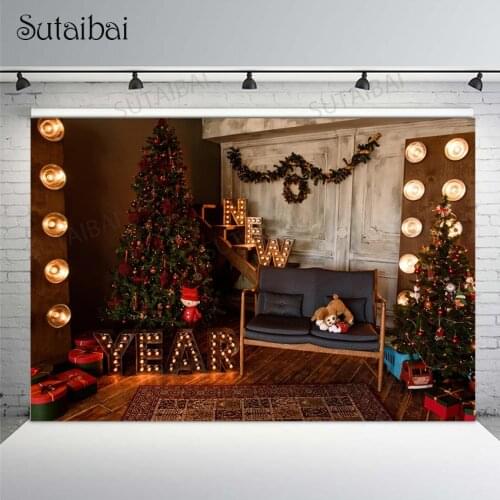 New Year Christmas Backdrop Xmas Tree Gifts Home Decor Child Family Party Photo Picture Background Photography Props Photo Shoot