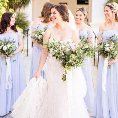 Off The Shoulder Pleats Chiffon Bridesmaid Dresses Simple Full Length Wedding Guest Maid Of Honor Gowns New Arrival