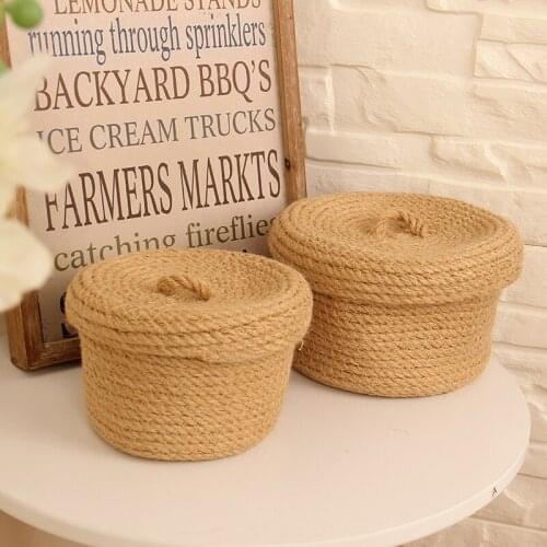 Jute Rope Knitted Wicker Weaver Storage Jar Storage Box Home Decor Cans With Lid Home Appliance On Sale