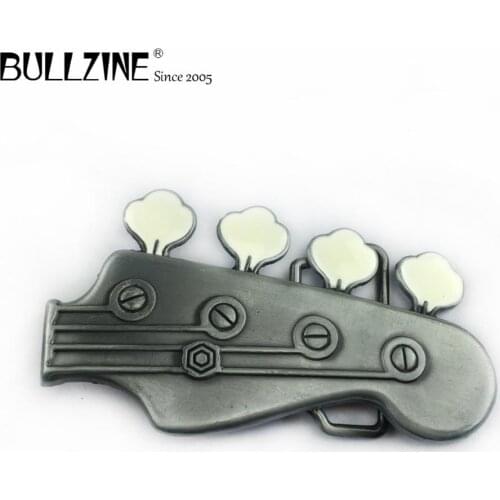 The Bullzine guitar head music belt buckle with pewter finish FP-02893 suitable for 4cm width belt