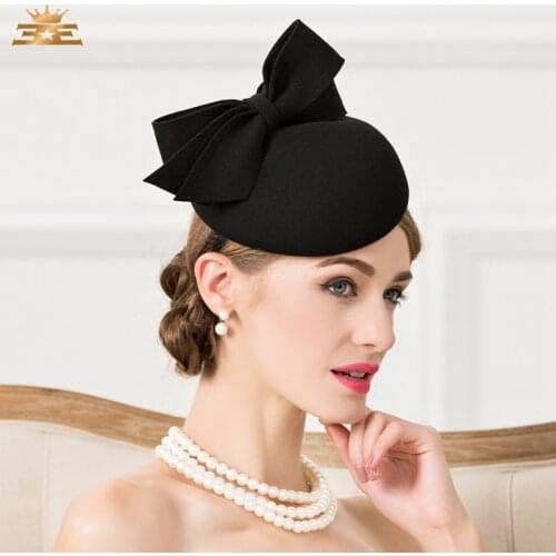 Women Fashion Fedoras Hat Lady New British Style Wool Cap Girls Black Party Dress Hat B-4818