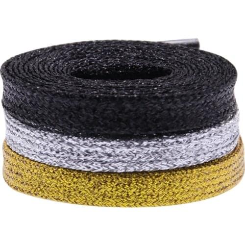 Coolstring Flat Type Top Metallic Polyester Shoelaces Men Womens Shoe Sneaker 2020 Golden Black Sliver Top Quality Cord