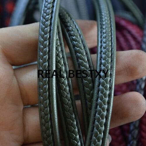 REAL BESTXY 5m/lot 8.5*5mm green sewing leather cords with braided leather cords for bracelets making leather strips wholesale