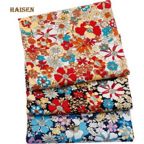 Haisen,Summer Poplin Apparel Fabric Flower Series Printed Plain Cotton Cloth CalicoSkirt/Dress/Shirt Sewing Material/Half Meters