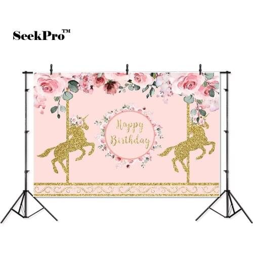 Thin vinyl unicorn flowers birthday glitter baby children photo Backgrounds Professional indoor Photographic studio Backdrops