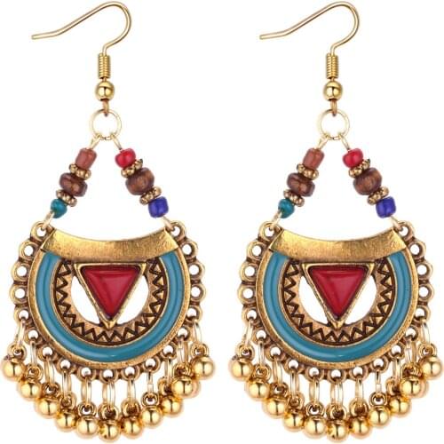 Retro Vintage Design Charming Bohemian Antique Drop Earrings for Women Roma Egypt Indian Queen Princess National Style Jewelry