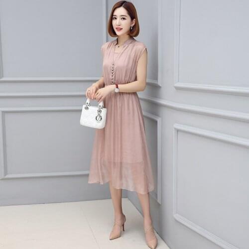 Elegant Sleeveless 100% Real Silk Wedding Womens Evening Party Dress 2020 Summer Dresses Women Robe Longue 2947