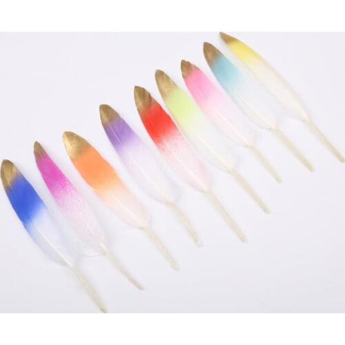 10pcs 10-15cm Natural Goose Feather With Gold Silver Colorful Painting Party Prom Clothing Hat Decoration Crafts Accessories