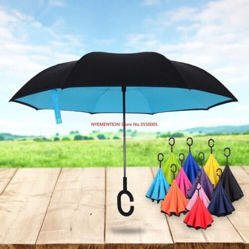 10pcs/lot Reverse Double Layer Folding Inside Inverted Umbrella Long-Handle Umbrella Sunshade C-Shaped Handle Proof Ultraviolet