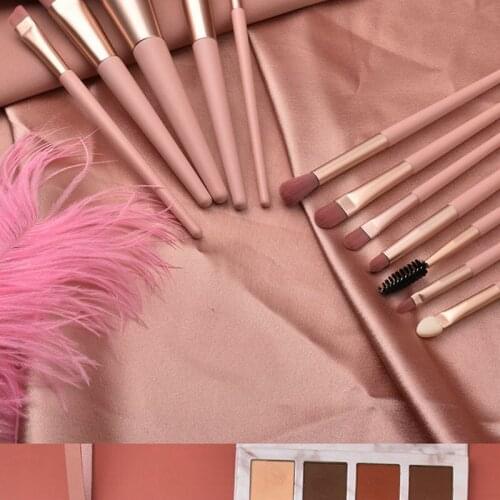 12PCS Naked Pink Makeup Brush Beauty Tool Set Loose Powder Blush Eye Shadow Brush Bag Beginner Makeup Tool