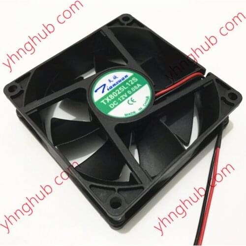 Tianxuan TX8025L12S DC 12V 0.08A 80x80x25mm 2-wire Server Cooling Fan