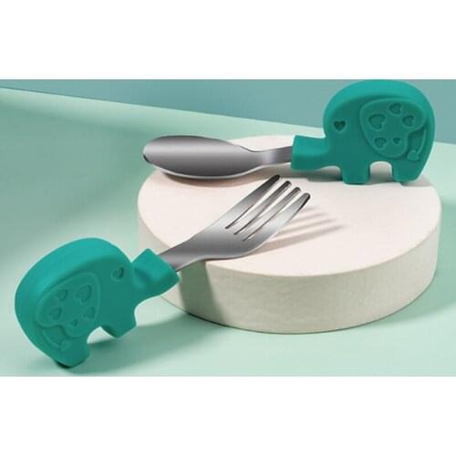 2 PCS/Set Baby Tableware Set Cartoons Children Utensil Stainless Steel Toddler Dinnerware Cutlery Infant Food Feeding Spoons