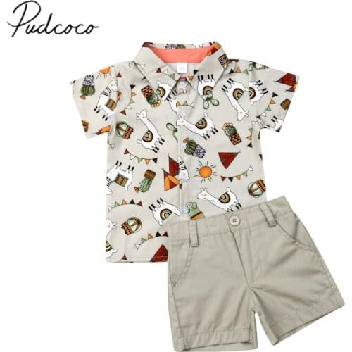 2019 Baby Summer Clothing Toddler Kids Baby Boy Alpaca Tops Shirt +Shorts Bottoms Gentleman Outfits Clothes 2PCS Set 1-5T