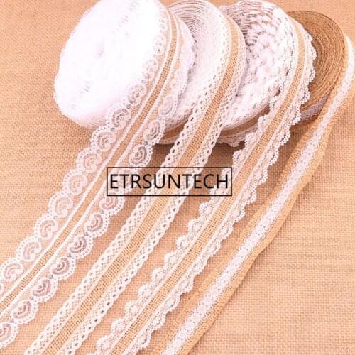 30pcs Natural Jute Burlap Rolls Lace Ribbon Roll White Lace Trim Edge Rustic Wedding Vintage Wedding Party Decoration