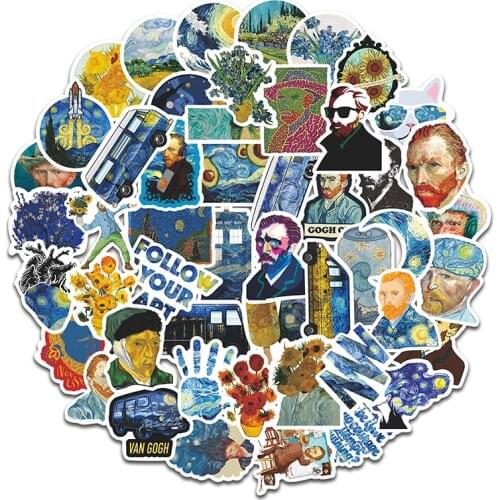 50pcs Vincent Van Gogh Sticker Waterproof Suitcase Bike Motorcycle Helmet Car Styling Accessories Stickers