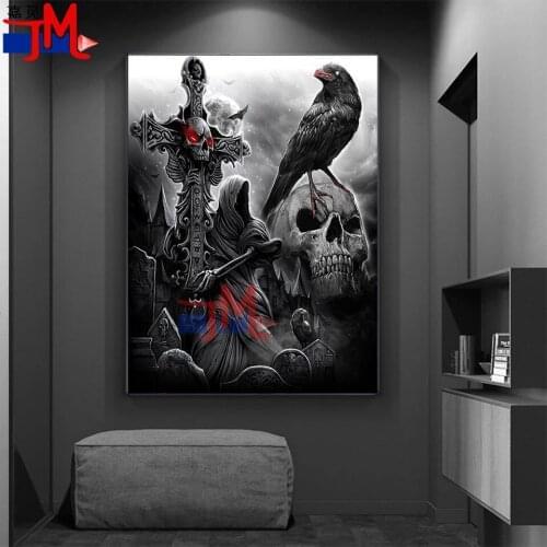 5D DIY Square Round Diamond Painting Fantasy Art,Dark Series Skull Crow Cross Stitch Diamond Embroidery Cross Pattern Rhinestone