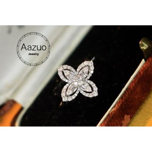 Aazuo Orignal 18K White Gold Real Diamonds 0.35CT Classic Fairy 4 Leaves Flower Ring Gift For Woman Engagement Birthday