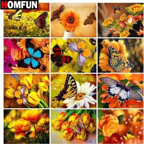 HOMFUN DIY 5D Diamond Painting "Flower butterfly" Full Diamond Embroidery Sale Picture Of Rhinestones For Festival Gifts